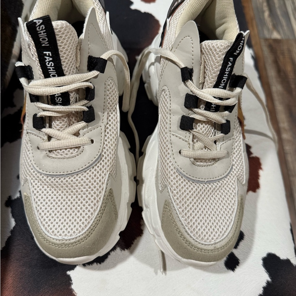 Beige and Black Women's Sneakers